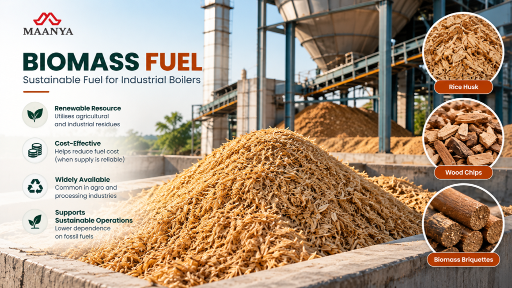 Rice husk biomass fuel for industrial boilers