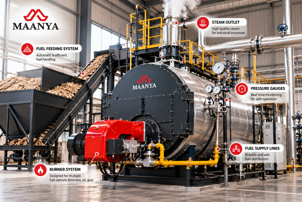 Industrial boiler fuel systems and steam pressure controls