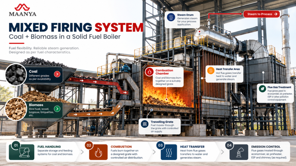 Coal and biomass mixed-firing system in an industrial boiler